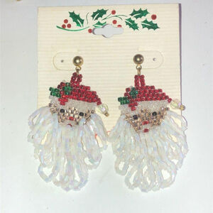 Santa Christmas Holiday Vintage Seed Bead Beaded Boho Pierced Earrings